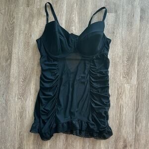 Torrid Mesh Ruched Front Underwire Babydoll Lingerie Size 3X Black